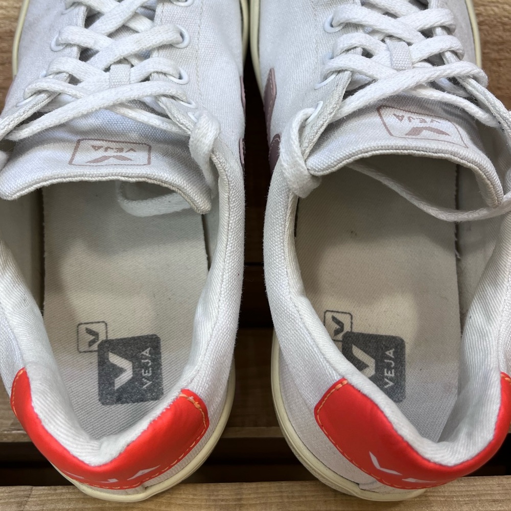 Veja White Sneakers with Pink Accent and Coral Heel - Picture 13 of 15
